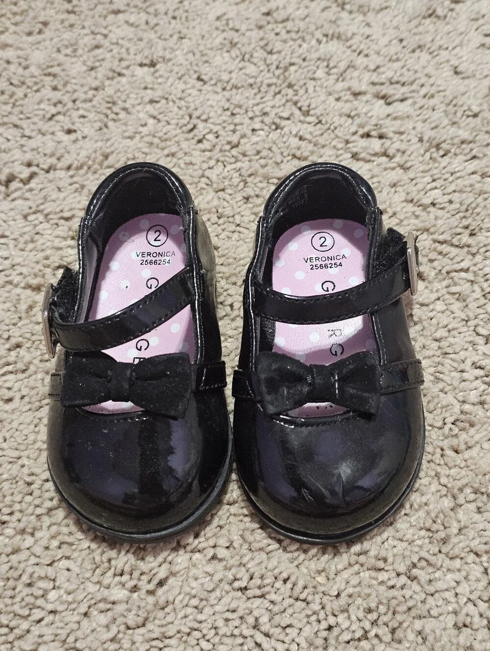 New! Infant Toddler Girls Shoes - Size 2 George Brand - Black w/ Buckles & Bows
